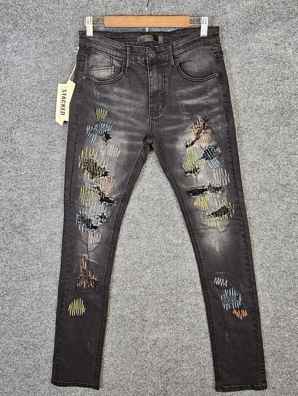 Edgy KDNK Embroidered Patchwork Ripped Skinny Jeans